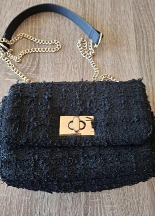 Черная твидовая сумка через плечо от h&amp;m