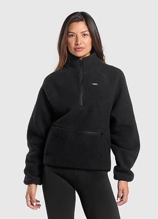 Gymshark женская кофта флипка зип шерпа оригинал черная серая под горло на молнии размер м