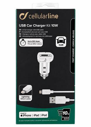 Автомобільна зарядка cellularline 10w 2a + кабель lightning 1 м для iphone