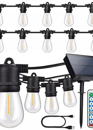 Сонячна гірлянда superled soli 15м, 15 led e27, ip44, тепле світло, з пультом usb
