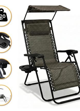 Розкладне крісло шезлонг з козирком leobro zero gravity plaid (lb-zgc-h1-pld)