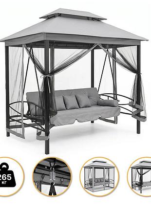 Садова качеля с подушками и москитной сеткой leobro elit grey (lb-1098)