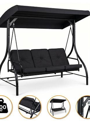 Садовая качель с толстым матрасом leobro luxury pro black (lb-1046)