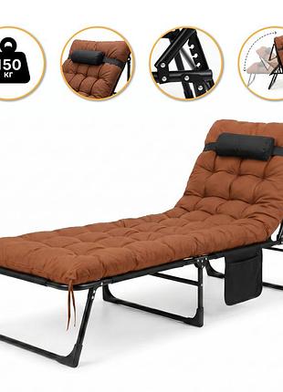 Раскладная кровать (раскладушка) с матрасом и подушкой leobro brown (lb-fb-a1-brn)