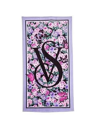 Пляжний бавовняний рушник victoria’s secret floral logo фіолетовий, 162×86 см