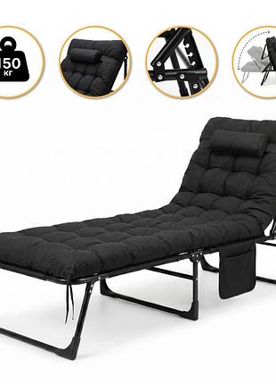 Раскладная кровать (раскладушка) с матрасом и подушкой leobro black (lb-fb-a1-blk)