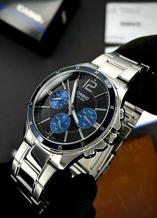 Мужские часы casio mtp-1374d-2a серебристые с черным циферблатом