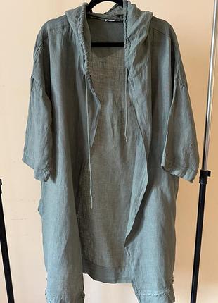 Накидка кардиган з капюшоном льон made in italy oversize