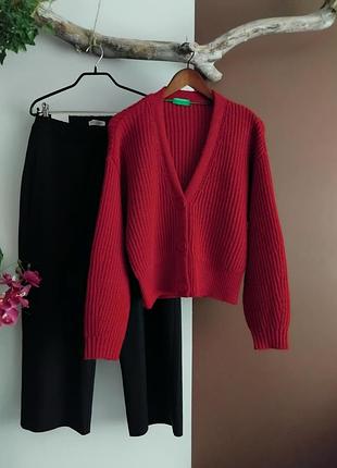 Кардиган benetton женский кардиган на пуговицах шерсть альпака красно-бордовый теплый кардиган