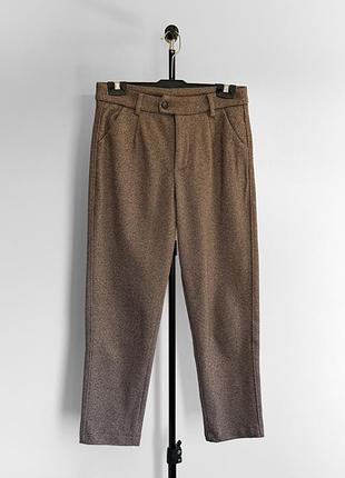 Штани 3lues collection mens brown herringbone tweed wool blend trousers pants