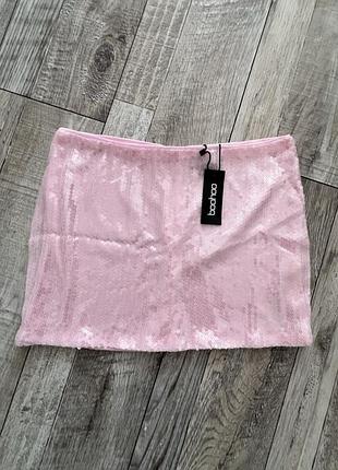 Трендова ніжно рожева міні-спідниця boohoo в паєтки