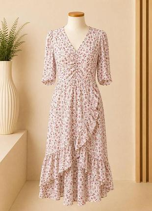 Sandro floral ruffle midi dress