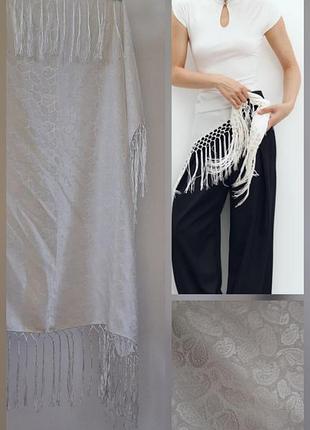 Белый шелковый платок с бахромой 100% silk, 78×78