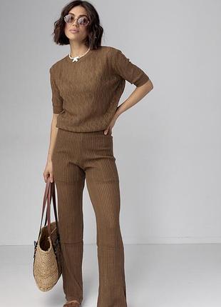 Жіночий костюм з ажурної вʼязки коричневий one size
