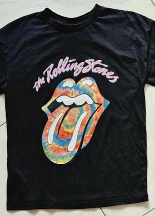 Чорна бавовняна футболка the rolling stones