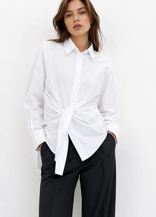Стильная белая рубашка h&amp;m с декоративным узлом / драпировкой размер м