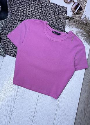 Літня футболка zara s m бавовняна футболка бавовняна рожева футболка коротка жіноча футболка зара