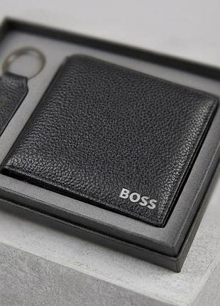 Чоловічий шкіряний брендовий гаманець з брелоком boss (7703-2)