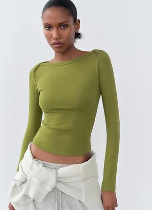 Хлопковый лонслив кроп топ кофта zara