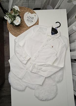 Біла бавовняна сорочка з довгим рукавом бренду polo ralph lauren з характерним вишитим логотипом оригінал  6-7 років (122)