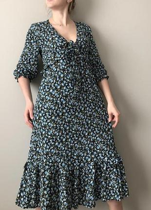 Платье миди zara в цветочный принт с бантом натуральный состав вискоза размер м/12/46
