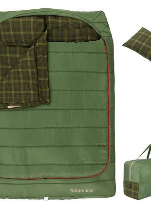 Спальный мешок двухместный с подушками naturehike cnk2350ws019, зеленый