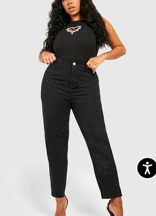 Мегакрутые джинсы декорированные стразами батал boohoo blue
