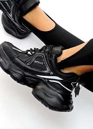 Чорні комбіновані молодіжні кросівки 38
