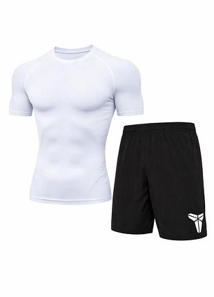 Костюм спортивные шорты и футболка компрессионная ⬩ white net loku ⬩ черно-белый