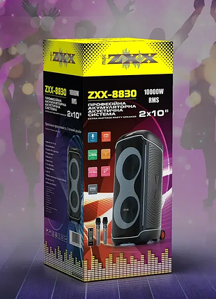 Акустическая переносная колонка zxx-8830 80вт 2x10" tws fm usb tf bt