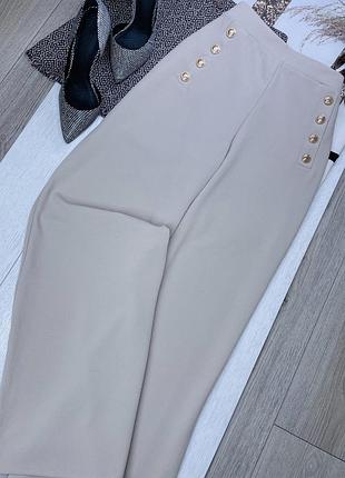 Бежеві брюки h&m l жіночі брюки палаццо класичні брюки прямого крою з ґудзиками