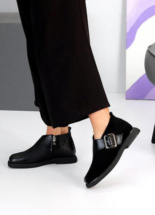 Туфли женские кожа замш флис черные 67