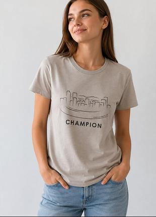Сіро-бежева  футболка next level apparel (м) з принтом champion