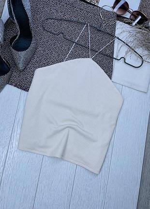 Літній топ mango xl молочно бежевий топ в рубчик облягаючий топ на тонких бретелях топ батал манго