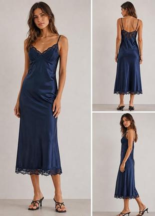 Сукня-комбінація (slip dress) abercrombie & fitch з витонченим мереживом  на декольте та по нижньому краю