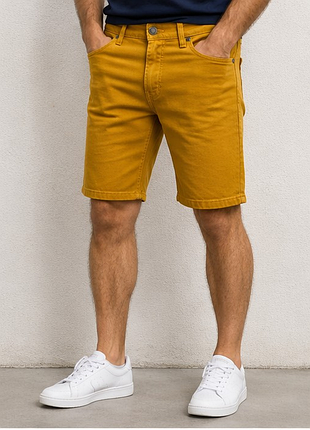 Мужские джинсовые шорты zara man, горчичные, w31 / укр. 48