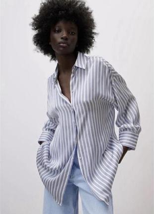Сатинова сорочка оверсайз zara в смужку