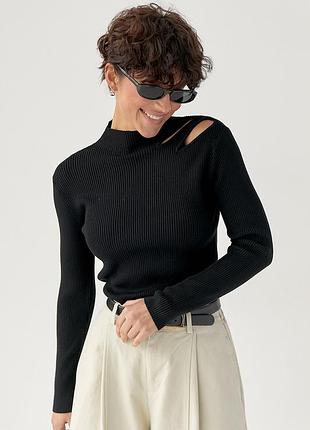 Гольф у рубчик з вирізами на плечі - чорний цвет, one size (є розміри)