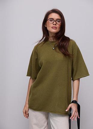 Вязаная кофта oversize с коротким рукавом - хаки цвет, one size (имеется размеры)