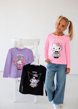 Набор хлопковых футболок (hello kitty) для девочек с длинным рукавом, стрейч