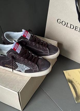 Кеди жіночі замшеві коричневі golden goose ggdb superstar