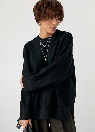 В'язана кофта оверсайз із розрізами - чорний цвет, one size (є розміри)