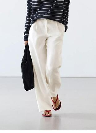 Белые льняные брюки палаццо massimo dutti, размер40