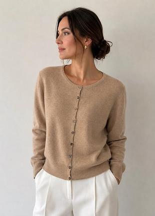 Классический женский кардиган бежевого цвета от британского бренда marks & spencer. (кашемир 100.% ) стан- новий