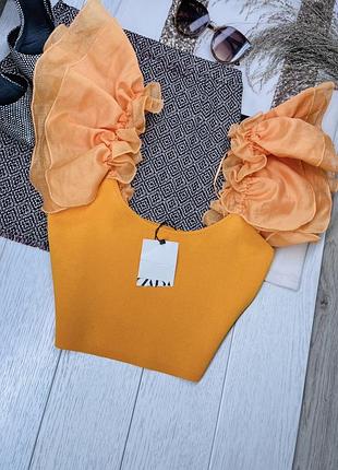 Нова літня блуза zara s m коротка блуза в’язана помаранчева блуза з об’ємними рукавами блуза зара