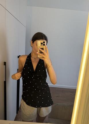 Чорний топ з бусинами новий zara