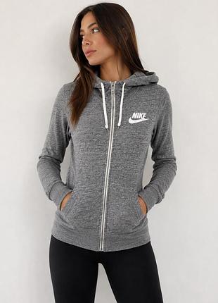 Кофта nike жіноча s сіра спортивна з капюшоном на блискавці худі куртка спортивна олімпійка
