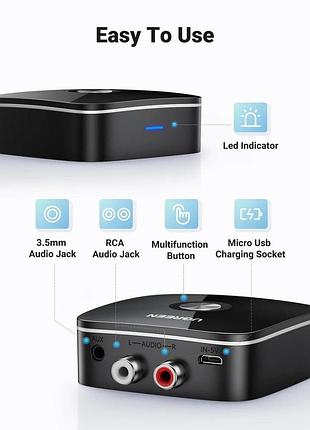 Bluetooth-адаптер ugreen bluetooth 5.3 aux приймач для стереосистеми ресивера 2rca 3.5 mm (cm123) 4