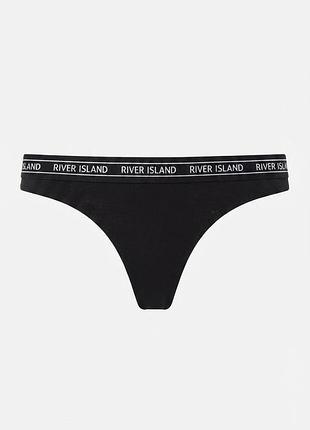 Черные хлопковые трусики стринги river island с брендированной резинкой размер m