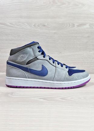 Кожаные мужские высокие кроссовки nike air jordan 1 mid matte silver ориогнал, размер 46